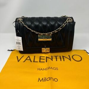 Valentino Black Quilted Leather Shoulder Bag with Gold Chain